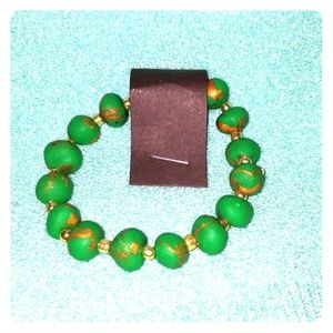 Green and Gold Marble Polymer Clay Bracelet